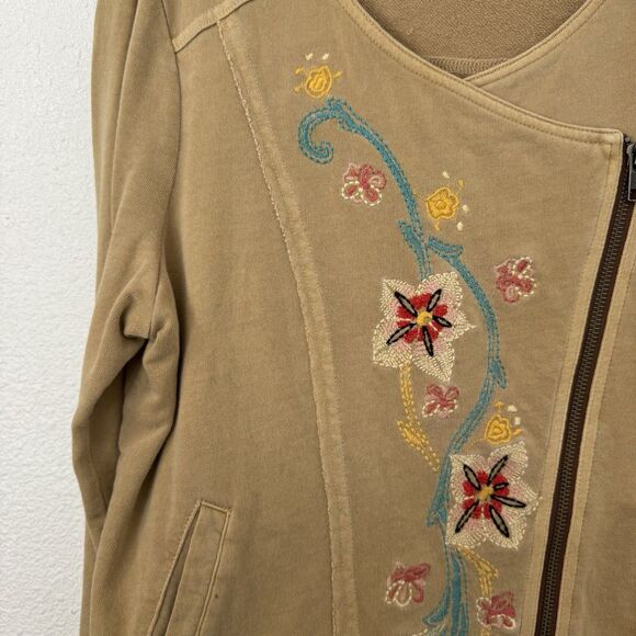 Sundance Zip Jacket Size‎ 8 Tan Boho Asymmetrical Embroidered Floral Festival - Picture 4 of 5